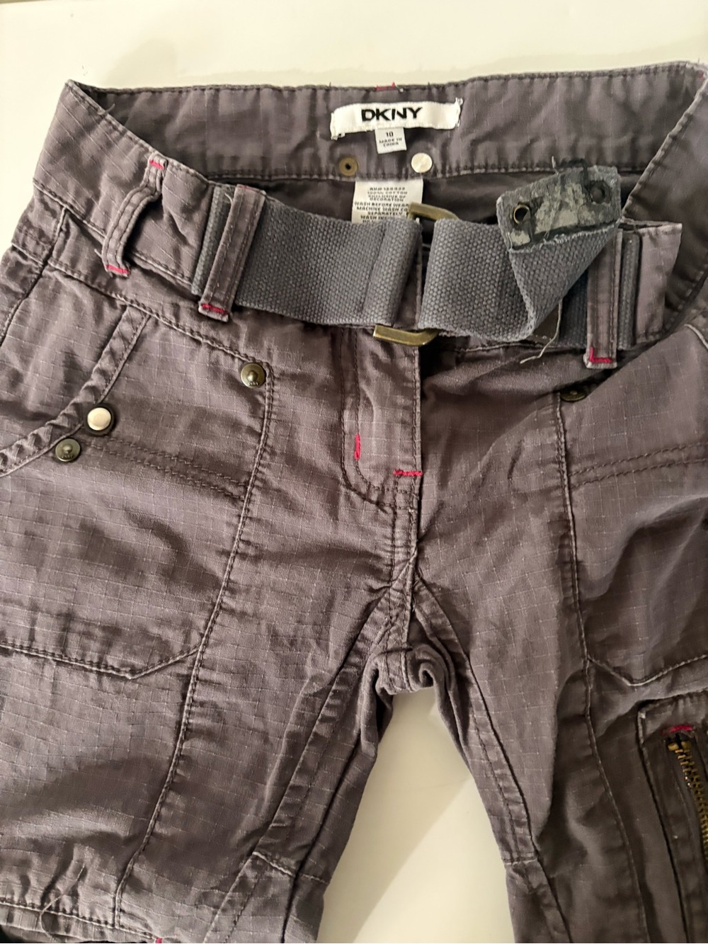 DKNY Kids Gray Cargo Shorts with Web Belt